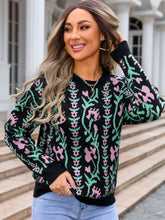 Load image into Gallery viewer, Flower Round Neck Long Sleeve Sweater