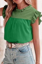 Load image into Gallery viewer, Ruffled Color Block Round Neck Cap Sleeve Blouse