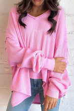 Load image into Gallery viewer, Waffle-Knit V-Neck Long Sleeve Blouse