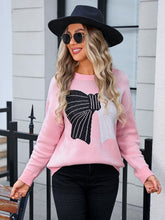 Load image into Gallery viewer, Bow Round Neck Dropped Shoulder Sweater