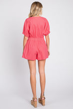 Load image into Gallery viewer, GeeGee Half Button V-Neck Linen Romper