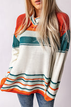 Load image into Gallery viewer, Contrast Striped Turtleneck Dropped Shoulder Sweater