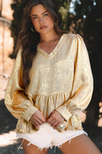 Load image into Gallery viewer, Frill Peplum V-Neck Long Sleeve Blouse