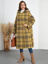 Load image into Gallery viewer, Plaid Double-Breasted Long Sleeve Longline Coat