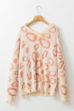 Load image into Gallery viewer, Distressed Trim Leopard V-Neck Sweater