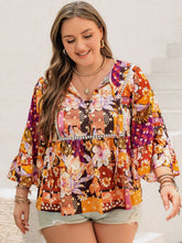 Load image into Gallery viewer, Plus Size Printed Tie Neck Blouse