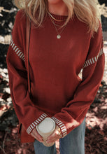 Load image into Gallery viewer, Striped Detail Round Neck Dropped Shoulder Sweater