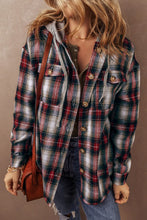 Load image into Gallery viewer, Drawstring Plaid Button Up Hooded Shacket