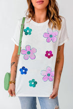 Load image into Gallery viewer, Flower Round Neck Short Sleeve T-Shirt