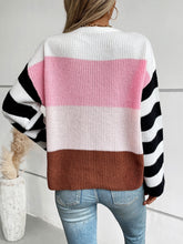 Load image into Gallery viewer, Color Block Round Neck Long Sleeve Sweater