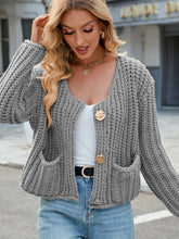Load image into Gallery viewer, Round Neck Button Up Cardigan with Pockets