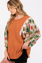 Load image into Gallery viewer, SAGE + FIG Full Size Printed Balloon Sleeve Contrast Top
