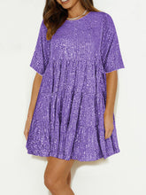 Load image into Gallery viewer, Sequin Round Neck Half Sleeve Mini Dress