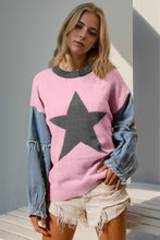 Load image into Gallery viewer, Double Take Full Size Star Pattern Raw Edge Denim Sleeve Sweater