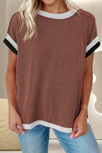 Load image into Gallery viewer, Color Block Round Neck Cap Sleeve T-Shirt