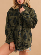 Load image into Gallery viewer, Geometric Button Up Long Sleeve Sherpa Jacket
