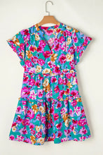 Load image into Gallery viewer, Ruffled Printed Notched Short Sleeve Mini Dress