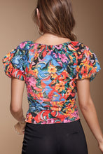 Load image into Gallery viewer, Ruched Printed V-Neck Short Sleeve Blouse