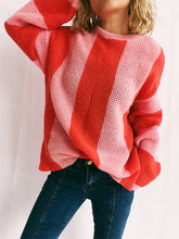 Load image into Gallery viewer, Color Block Round Neck Long Sleeve Sweater