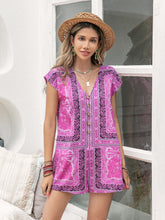 Load image into Gallery viewer, Printed V-Neck Cap Sleeve Romper