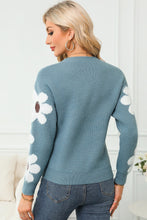 Load image into Gallery viewer, Flower Round Neck Long Sleeve Sweater