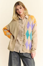 Load image into Gallery viewer, Davi &amp; Dani Argyle V-Neck Dropped Shoulder Cardigan