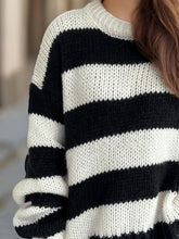 Load image into Gallery viewer, Contrast Striped Round Neck Long Sleeve Sweater