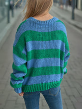 Load image into Gallery viewer, Contrast Striped Round Neck Long Sleeve Sweater
