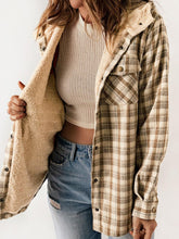 Load image into Gallery viewer, Plaid Snap Down Plush Hooded Jacket