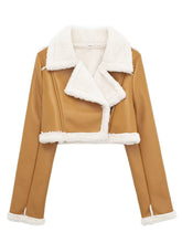 Load image into Gallery viewer, Collared Neck Long Sleeve Plush Cropped Jacket