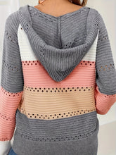 Load image into Gallery viewer, Lace-Up Contrast Long Sleeve Hooded Sweater