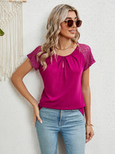Load image into Gallery viewer, Lace Detail Round Neck Short Sleeve T-Shirt