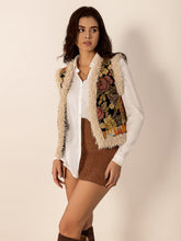 Load image into Gallery viewer, Embroidered Fuzzy Trim Open Front Vest Coat