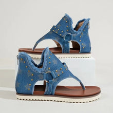 Load image into Gallery viewer, Studded Raw Hem Flat Sandals