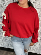 Load image into Gallery viewer, Contrast Bow Round Neck Long Sleeve Sweatshirt