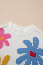 Load image into Gallery viewer, Flower Round Neck Dropped Shoulder Sweater