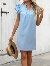 Load image into Gallery viewer, Ruffled Notched Cap Sleeve Mini Dress
