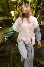 Load image into Gallery viewer, BiBi Exposed Seam Slit Striped Round Neck T-Shirt