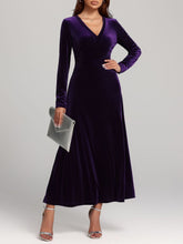 Load image into Gallery viewer, V-Neck Long Sleeve Velvet Dress