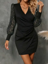 Load image into Gallery viewer, Ruched Surplice Long Sleeve Dress