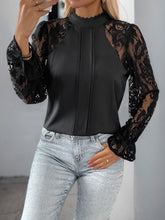 Load image into Gallery viewer, Perfee Mock Neck Lace Long Sleeve Blouse