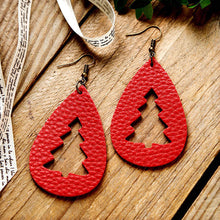 Load image into Gallery viewer, PU Leather Cutout Christmas Tree Earrings
