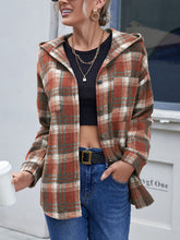 Load image into Gallery viewer, Plaid Button Up Long Sleeve Hooded Jacket
