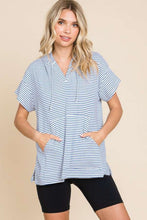 Load image into Gallery viewer, Culture Code Full Size Striped Short Sleeve Hooded Top