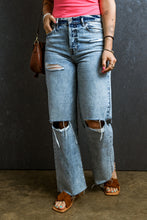 Load image into Gallery viewer, Distressed Raw Hem Straight Jeans