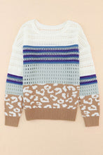 Load image into Gallery viewer, Leopard Striped Round Neck Crochet Knit Top