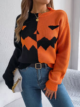 Load image into Gallery viewer, Contrast Round Neck Long Sleeve Sweater