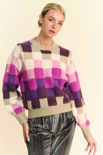 Load image into Gallery viewer, Davi &amp; Dani Checkered Round Neck Long Sleeve Sweater