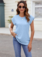 Load image into Gallery viewer, Textured Round Neck Cap Sleeve T-Shirt