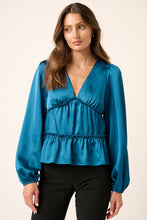Load image into Gallery viewer, Mittoshop Satin V Neck Ruffled Tier Blouse